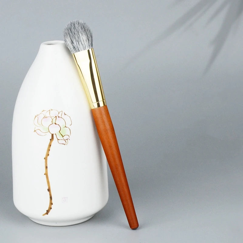 Highlighter & Blush Makeup Brush Set with Natural Goat Hair - Multiple Handle Colors