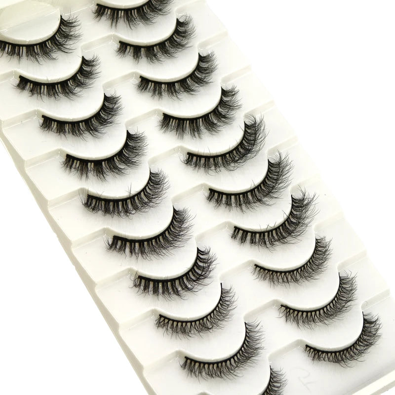 10 Pairs Fluffy Mink False Eyelashes - Natural Dramatic Look, Wispy & Long