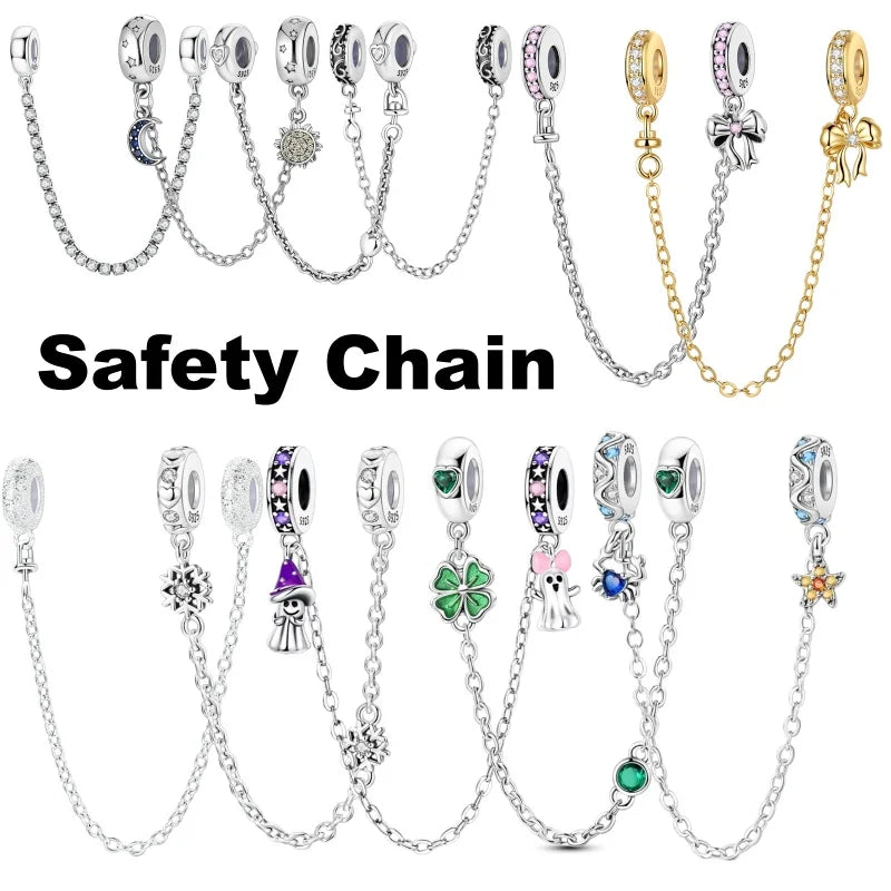 925 Sterling Silver Safety Charms Snowflakes Stars Moon Heart Bow for DIY Jewelry & Gift