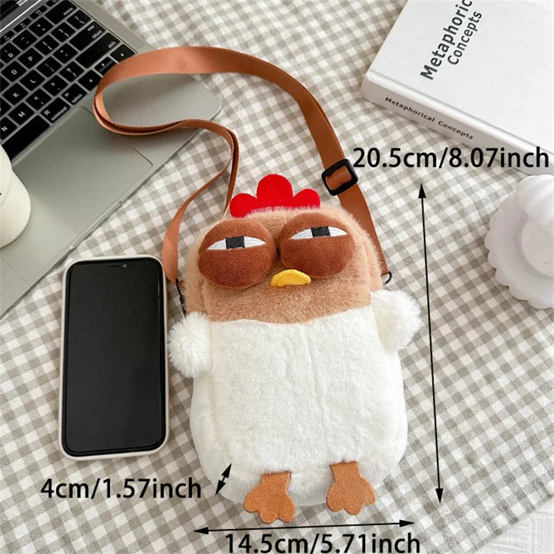 Plush Cartoon Chicken Shoulder Bag - Adjustable Crossbody Purse for Women