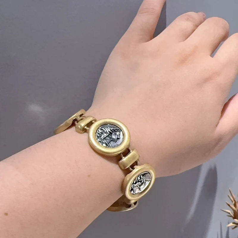 Vintage Coin Pendant Bracelet for Women Gold Plated Antique Jewelry Gift