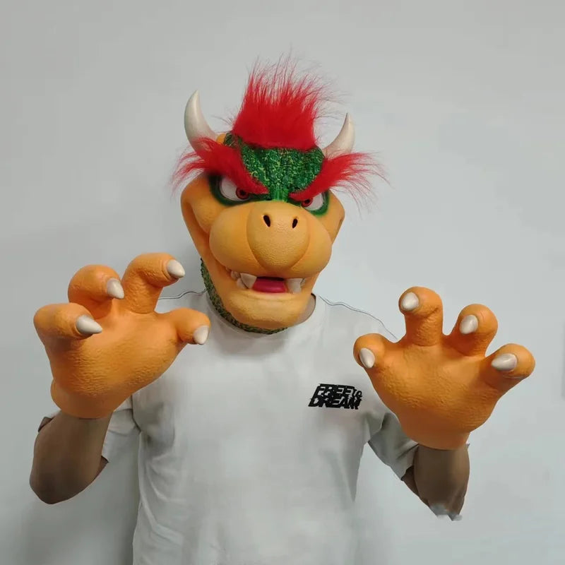 Anime Cartoon Bowser Cosplay Mask and Gloves Set for Halloween Costume Party