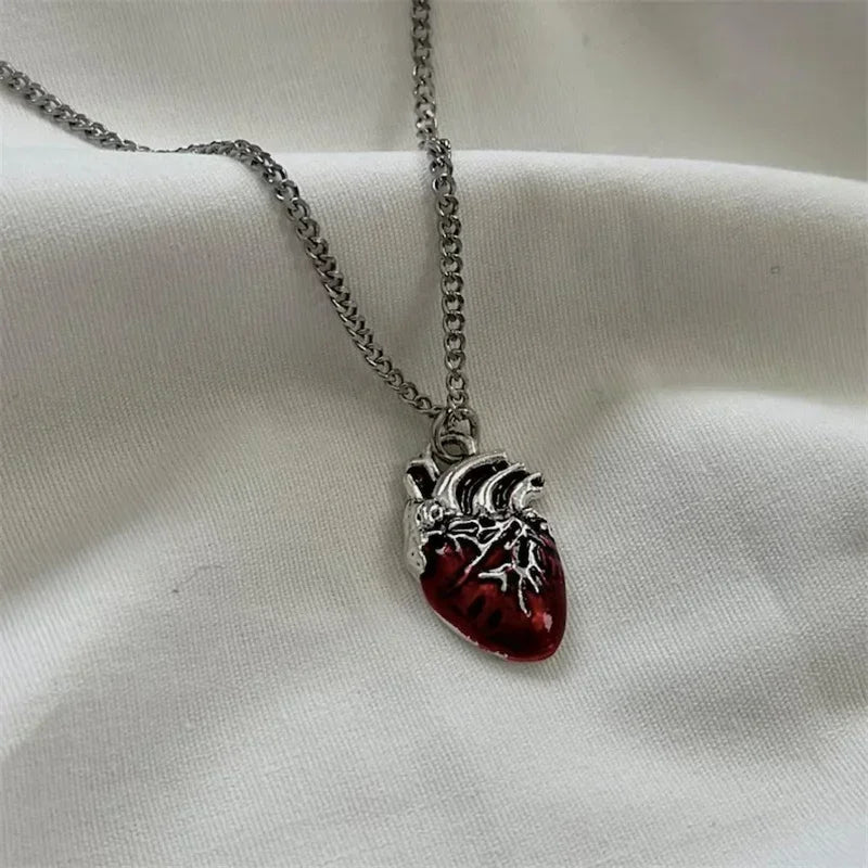 Anatomical Red Heart Necklace Gothic Y2K Grunge Jewelry Dainty Pendant Gift