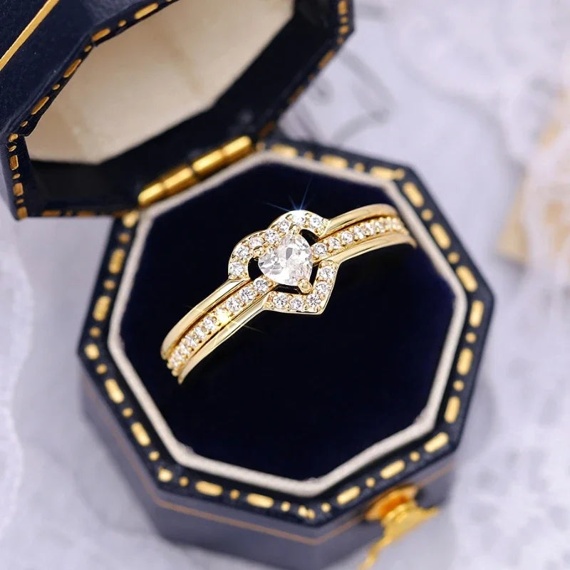 Heart Shaped Women's Ring for Wedding Anniversary Jewelry Gold Silver CZ Trendy Accessories