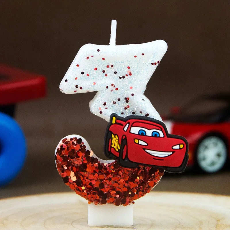 Kids Racing Car Digital Birthday Candle - Lightning McQueen Cake Topper for Kids Party