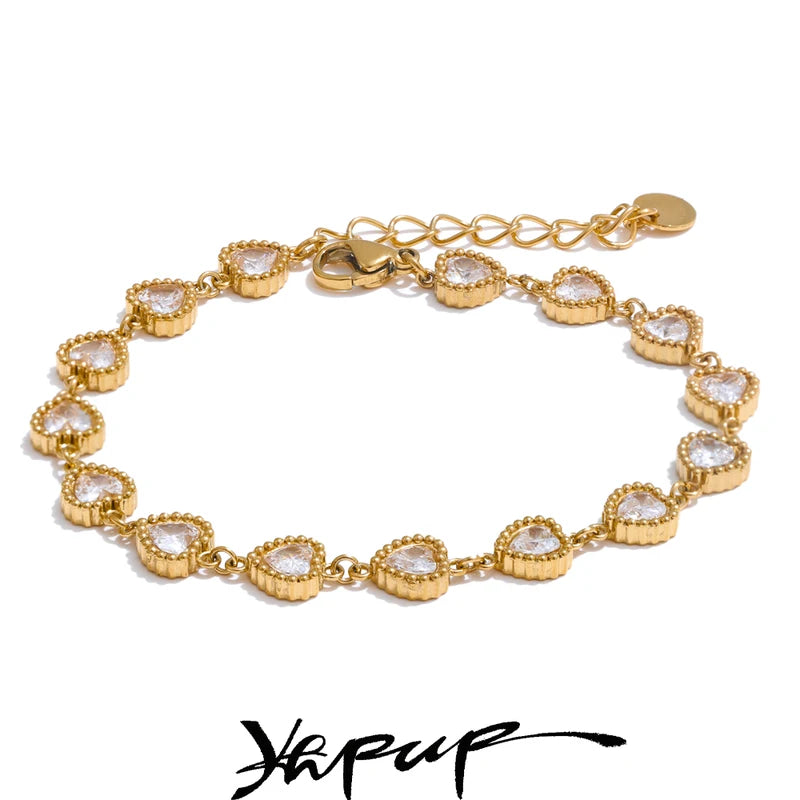 Heart Cubic Zirconia Waterproof Bracelet Bangle Stainless Steel Jewelry Gift