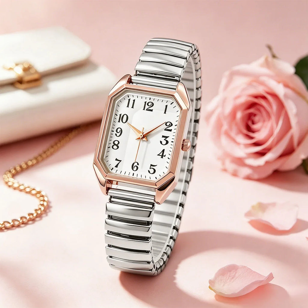 Women's Luxury Fashion Quartz Watch with Elastic Strap - Rectangle Alloy Design