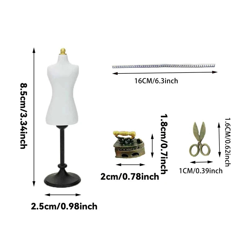 Miniature Sewing Tool Kit for Doll House Accessories - 3/4 Pieces, Multi Colors