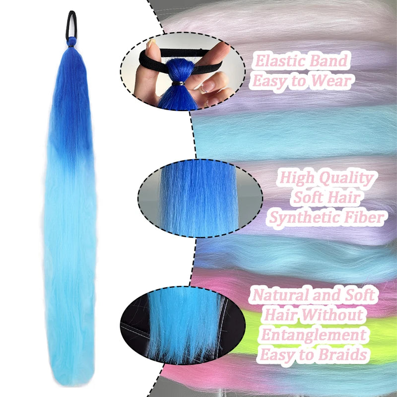 Colorful Ponytail Extension 2Pcs Long Straight Hairpiece for DIY Hairstyles