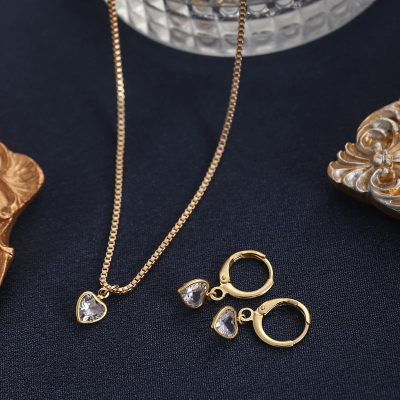 3-Piece Heart Pendant Jewelry Set with Earrings and Necklace for Women