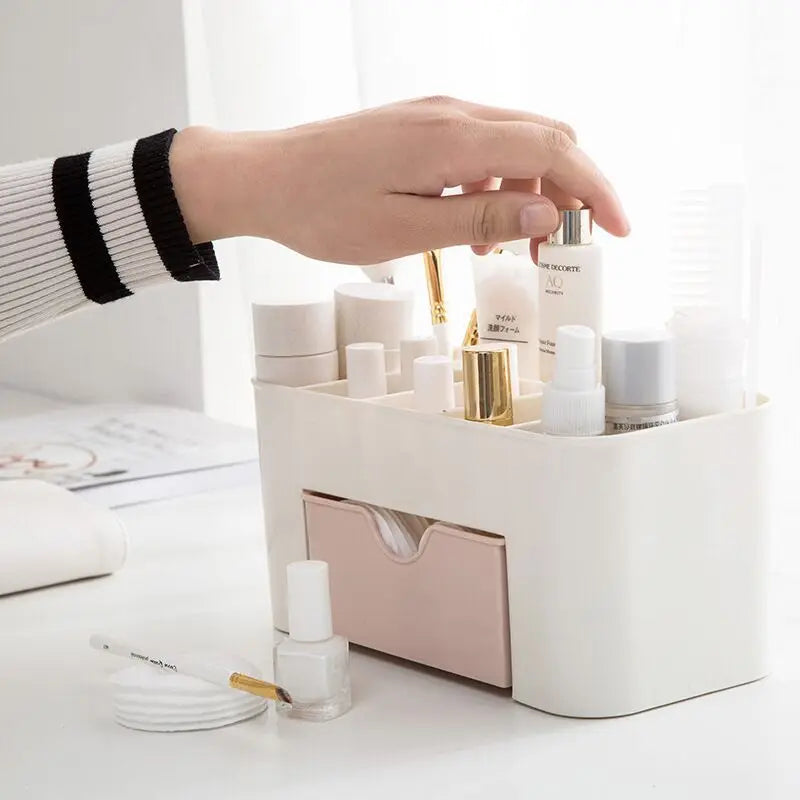 Acrylic Makeup Organizer with Drawers - Cosmetic Storage Box for Lipstick, Brushes, Cotton Swabs