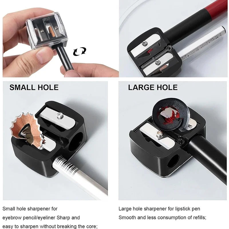 Double Hole Makeup Pencil Sharpener for Eyebrow & Eyeliner - 2 in 1 Cosmetic Tool