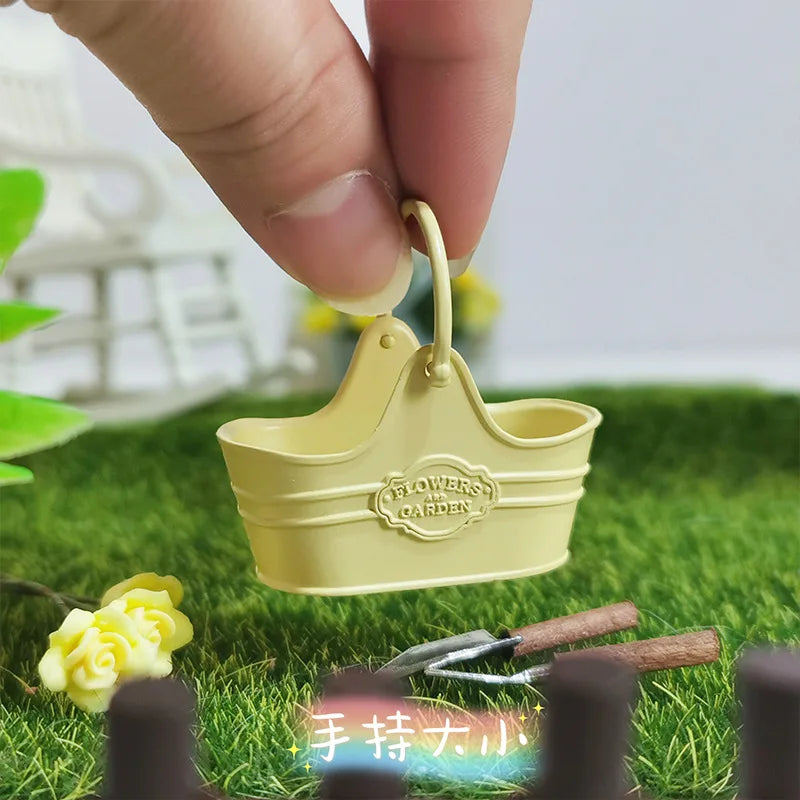 Mini Metal Flower Bucket for Dollhouse Gardens, Fairy Scene Decor