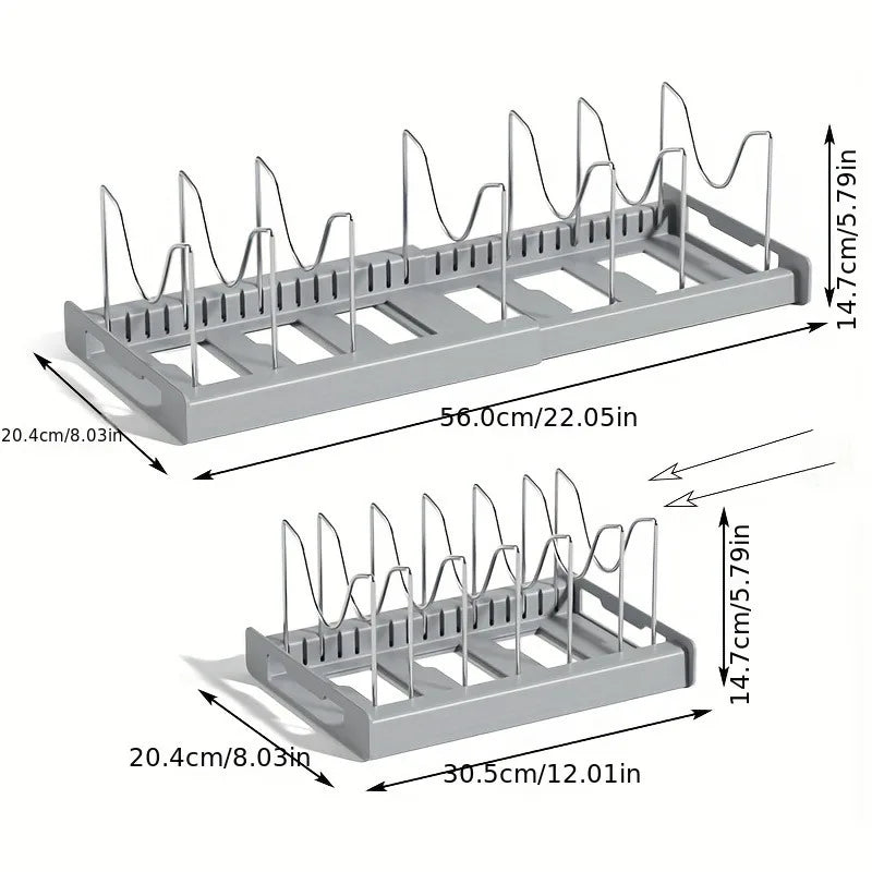 Expandable Kitchen Pot Organizer Rack with Adjustable Divider - Multi-Purpose Storage