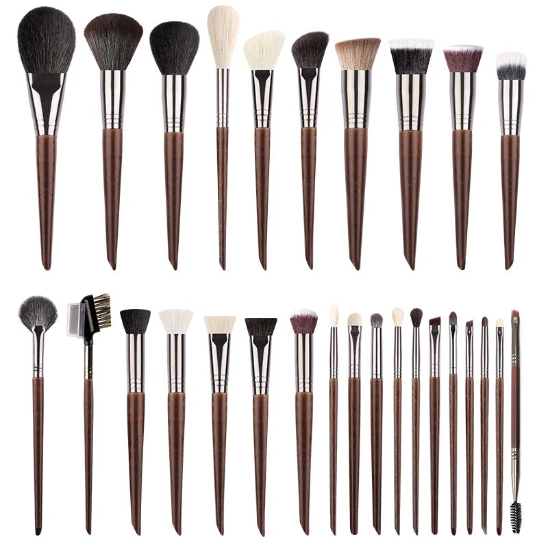 OVW Animal Hair Makeup Brush Set 28 Pieces - Soft Cosmetic Tools for Eyes and Lips