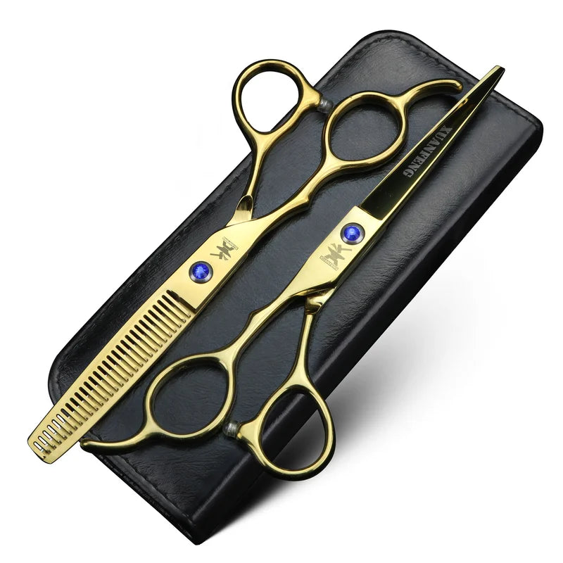 6-Inch Left Hand Hair Scissors with Japanese 440C Steel Thinning & Cutting Blades