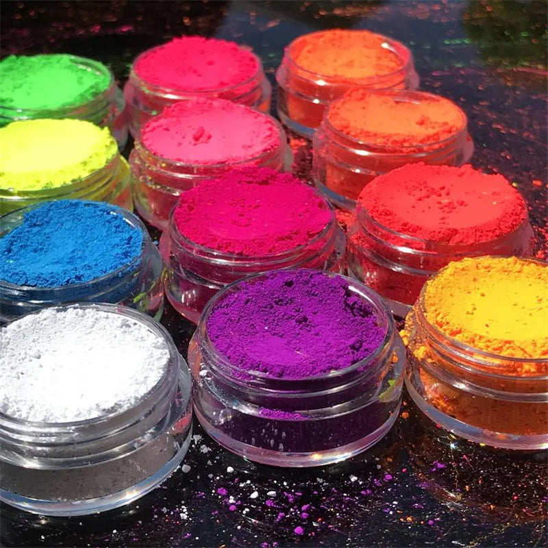 Neon Nail Powder Set Fluorescent Glitter Chrome Dust for DIY Manicure