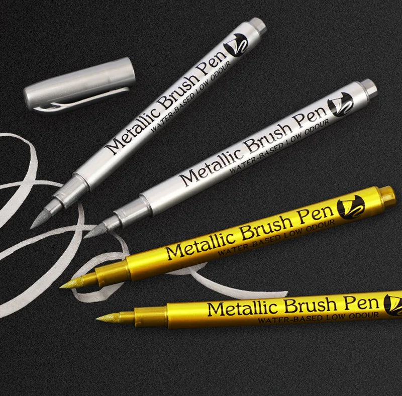 Permanent Metallic Paint Markers Set - Silver Gold Copper White Craft Pens for Rock Halloween Christmas