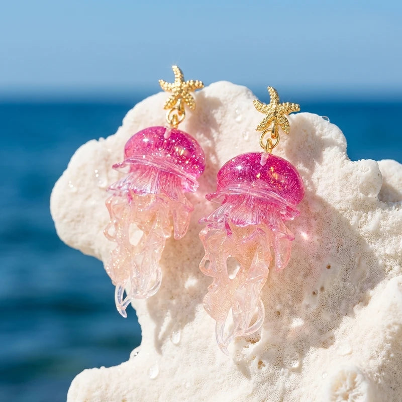 Ocean Starfish Jellyfish Acrylic Earrings for Women - Summer Vacation Style Jewelry