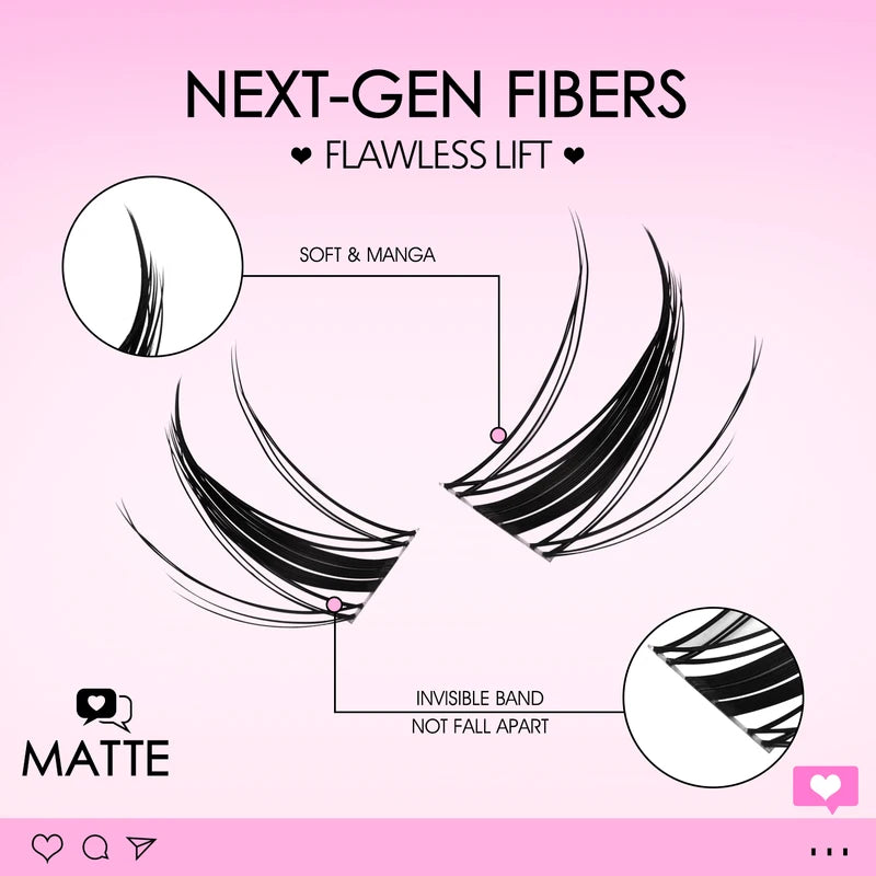 DIY Cat Lash Clusters Kit with Bond & Seal - Mixed Tray for False Eyelash Extensions