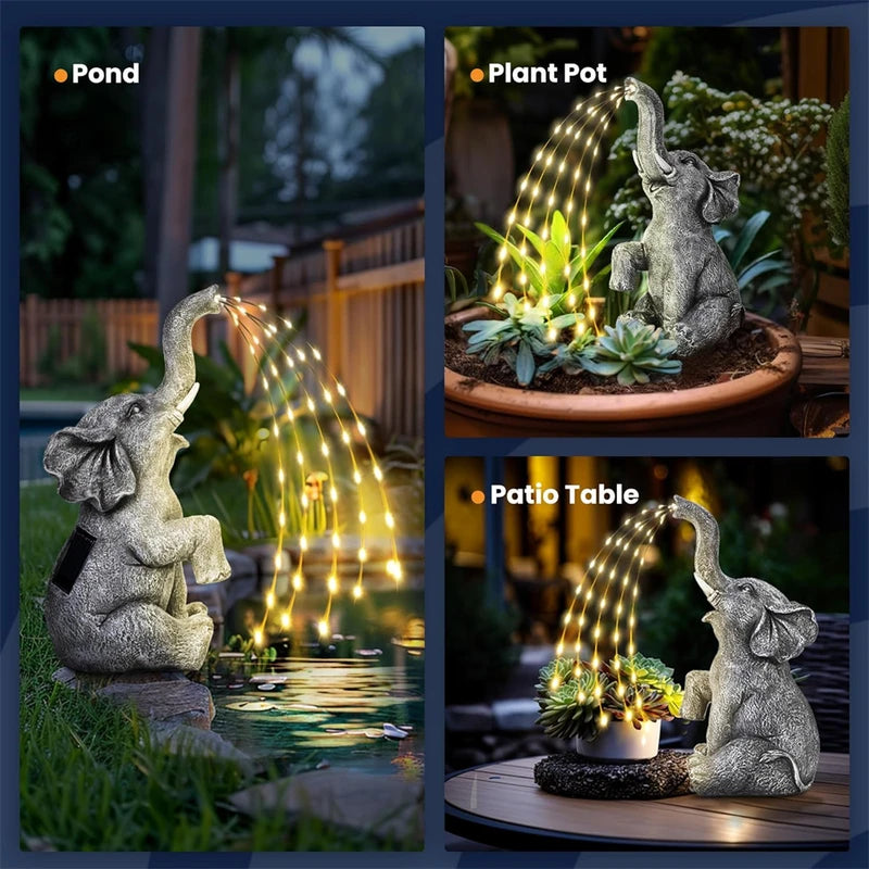 Solar Resin Elephant Garden Light Outdoor String Decor - Water Flow Effect