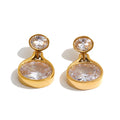 Stainless Steel Drop Earrings with Cubic Zirconia - Dainty Round Jewelry for Daily Wear