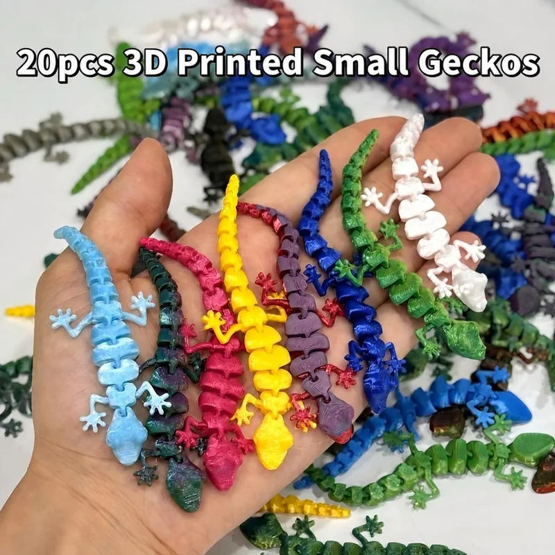 Colorful 3D Printed Movable Joint Lizards Reptile Desktop Ornaments - Set of 20