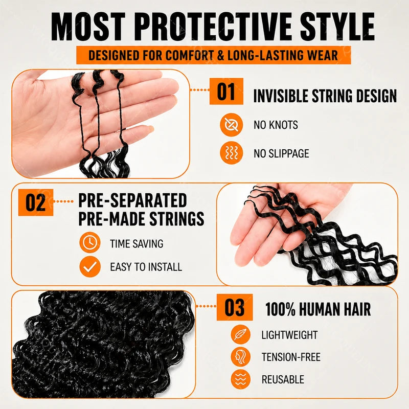 Kinky Curly Crochet Hair Extensions Pre-Looped Human Hair Knotless Boho Style