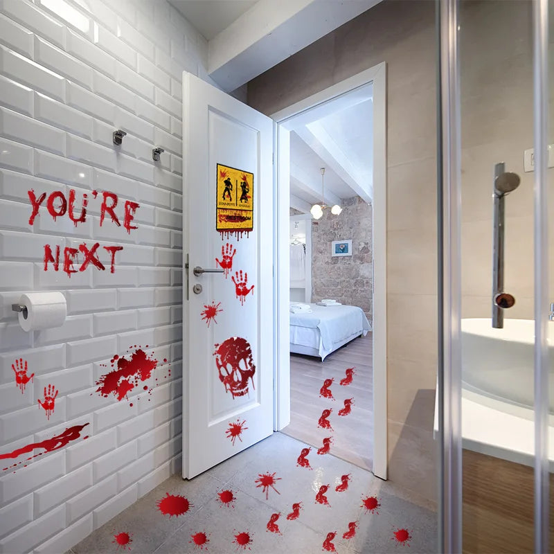 Halloween Wall Door & Window Stickers Blood Handprint Skull Scene Decor Horror Props