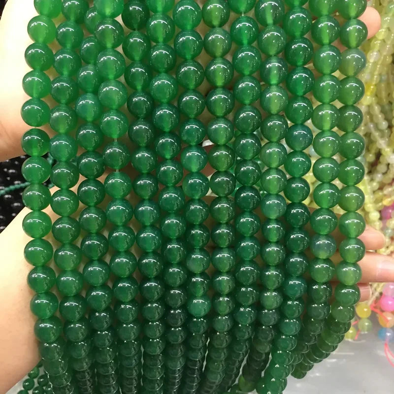 Natural Stone Beads Green Agate Round Loose Beads for Jewelry Making 4-12mm