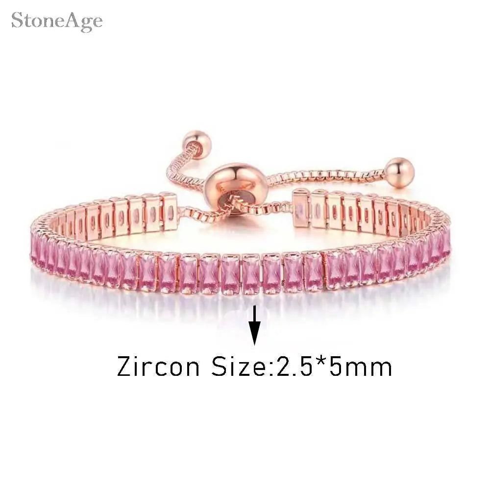 Pink Crystal Tennis Bracelets for Women - Adjustable Chain Jewelry