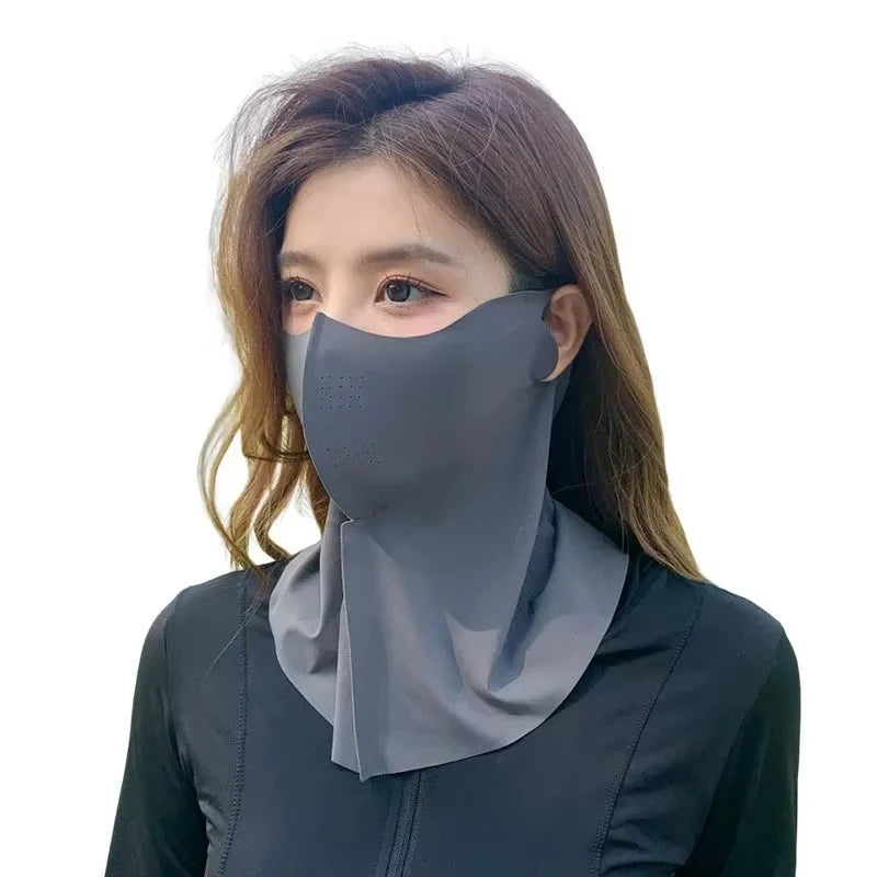 Summer Full Face Sunscreen Mask UPF 50+ Breathable Ice Silk Face Cover for Outdoor Activities
