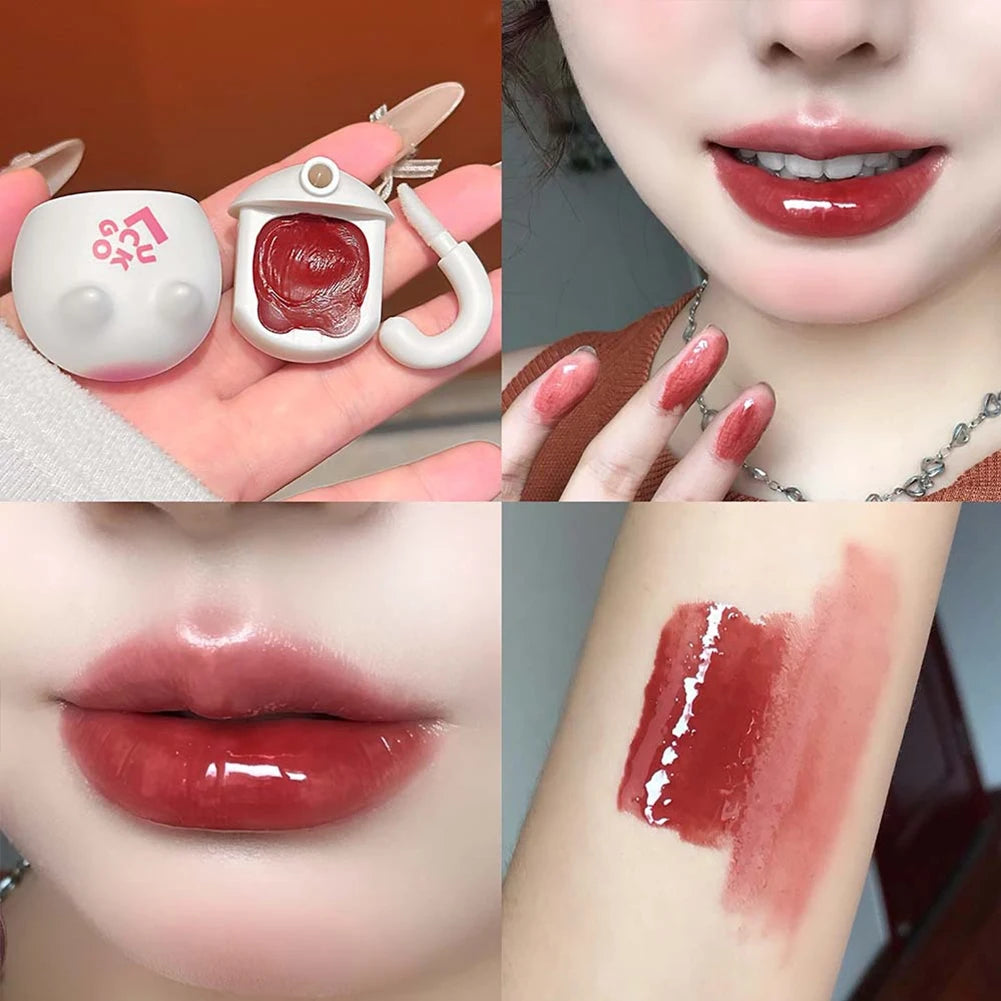 Cute Cat Shaped Mirror Lip Gloss with Brush - Clear Non-Stick Lip Balm