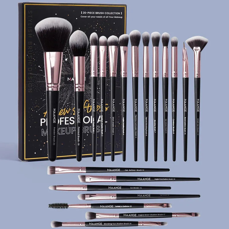 20-Piece Makeup Brush Set with Storage Box for Foundation Eyeshadow Blush