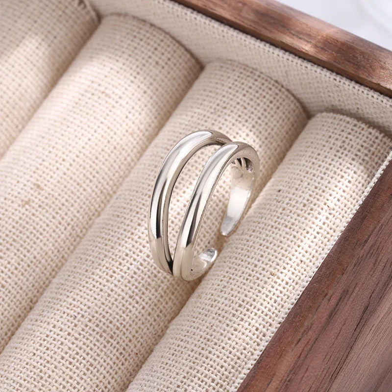 Adjustable Sterling Silver Geometric Ring for Women - Luxury Jewelry
