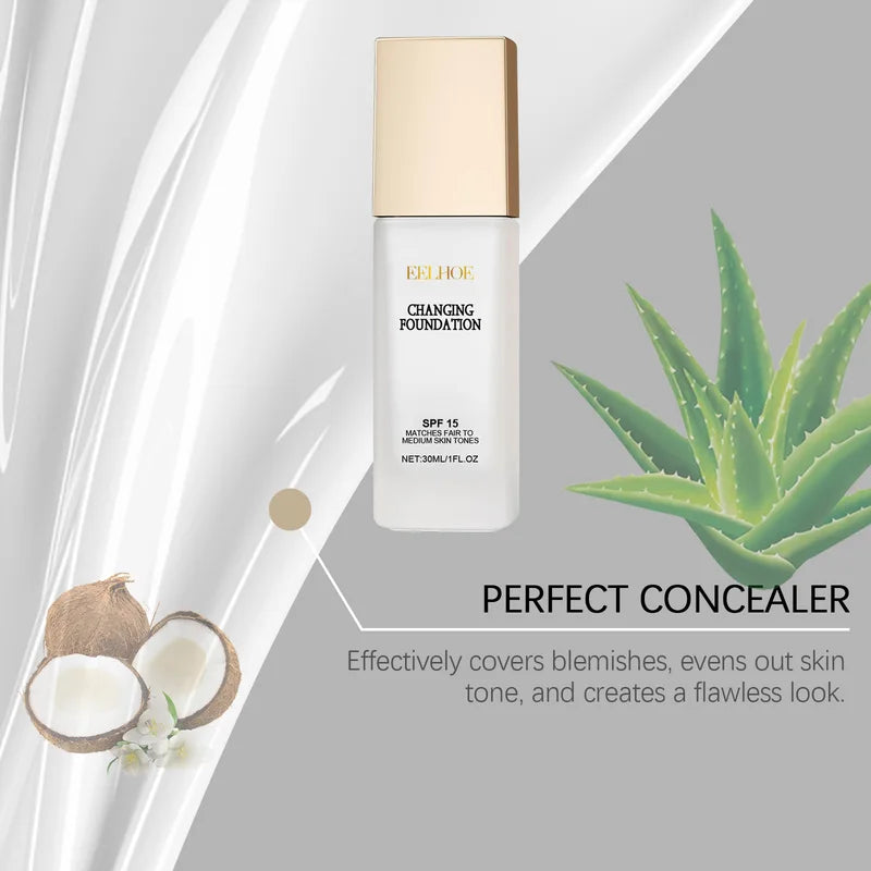 Color Change Foundation SPF 15 Waterproof Oil Control Face Makeup - Full Coverage