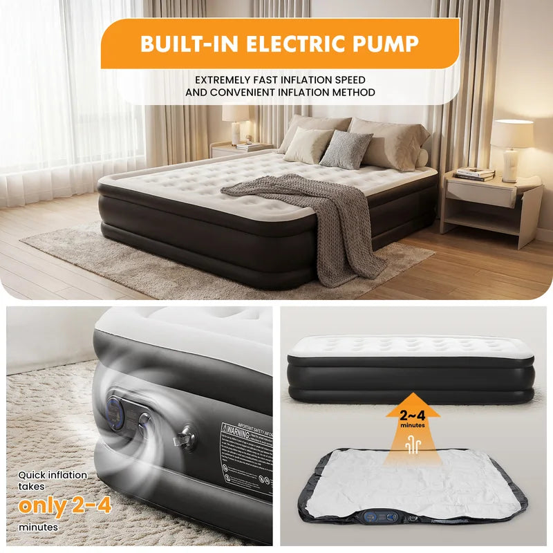 Queen Air Mattress with Built-in Pump, 22 Inch Tall Inflatable Bed for Camping & Home