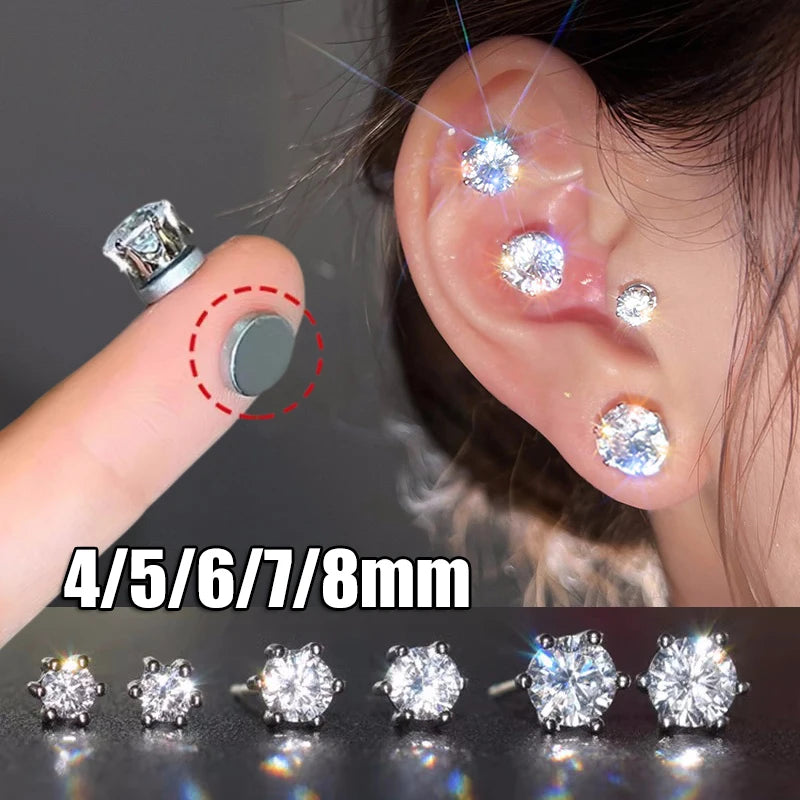 Magnetic Ear Clip Non Piercing Jewelry Pack - Unisex Punk Round Zircon Earrings