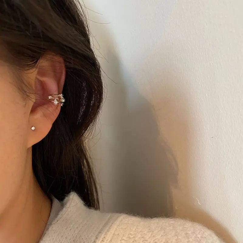 Minimalist Pearl Diamond Ear Cuff Star Fashion Jewelry for Women