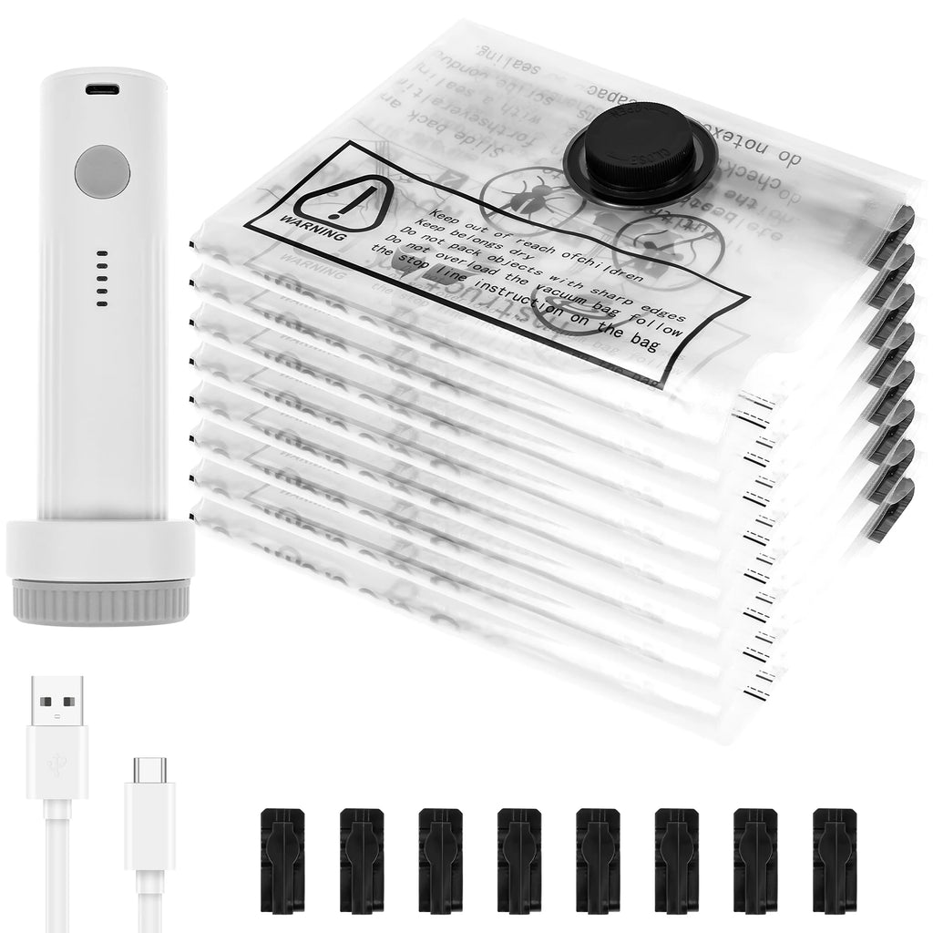 8Pcs Vacuum Storage Bags with USB Electric Pump - Rapid Compression & Leakproof Lock