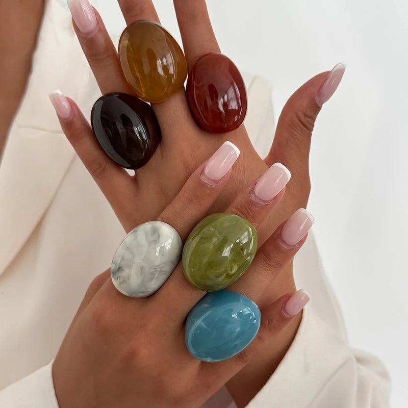 Multicolored Resin Big Finger Rings for Women - Boho Y2K Trend Jewelry