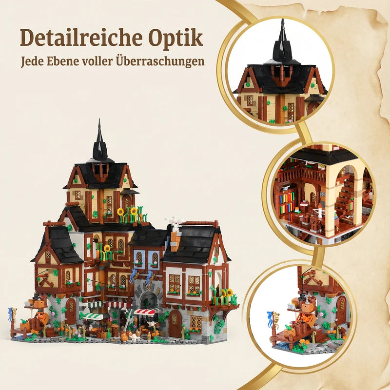 Medieval Town Modular Building Blocks Set - 3857PCS Architectural Model Kit for Adults