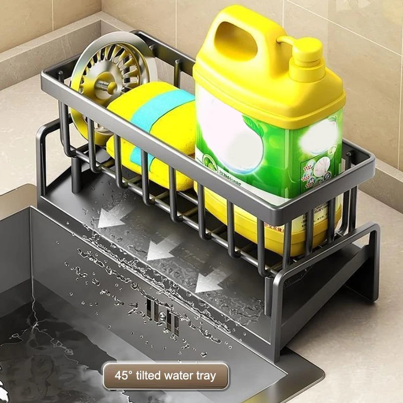Stainless Steel Kitchen Sink Drain Rack with Drainage System - Multi-Functional Bathroom & Kitchen Organizer