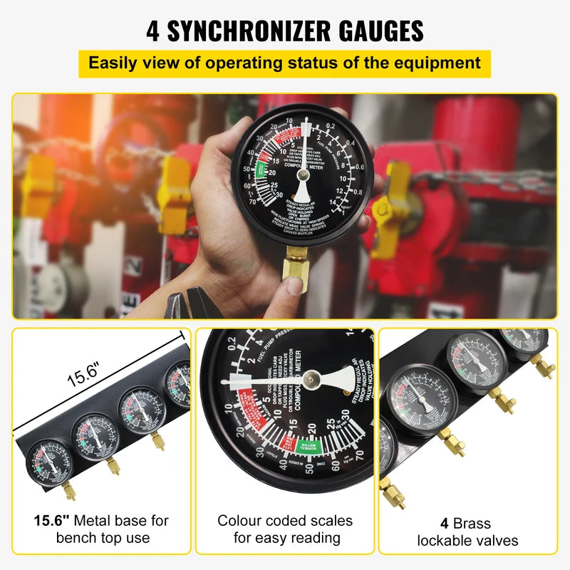 Carburetor Synchronizer Tool Set with 4 Vacuum Gauges for Motorcycle Maintenance