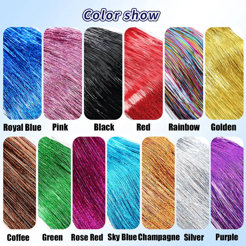 Synthetic Tinsel Hair Extensions Glitter Fairy Hairpieces for Women & Girls - 50pcs