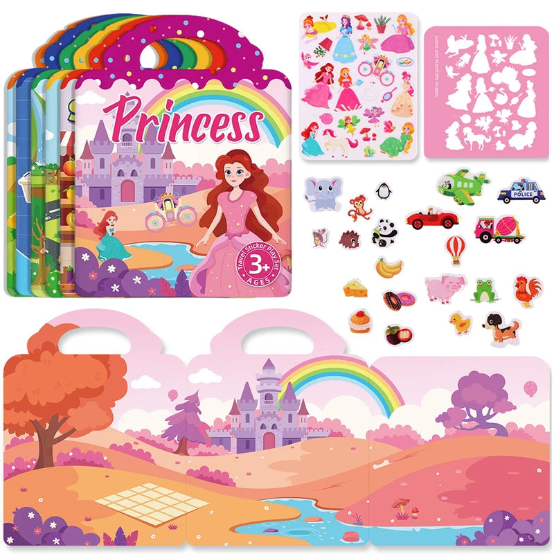 Kids' Reusable DIY Sticker Book Multi-Theme Bubble & Jelly Stickers Portable Montessori Toy Gift