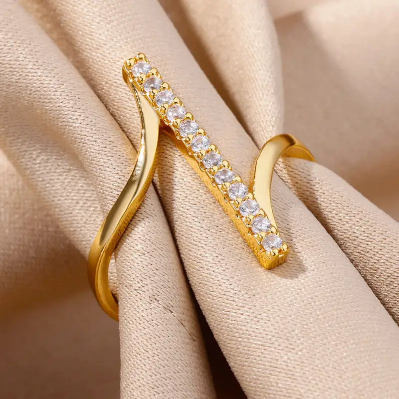 Geometric Zircon Rings for Women Gold Stainless Steel Wedding Party Jewelry Gift