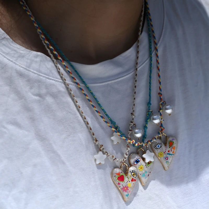 Handmade Knotted Rope Heart Pendant Necklace with Star Pearl for Women - Fashion Jewelry