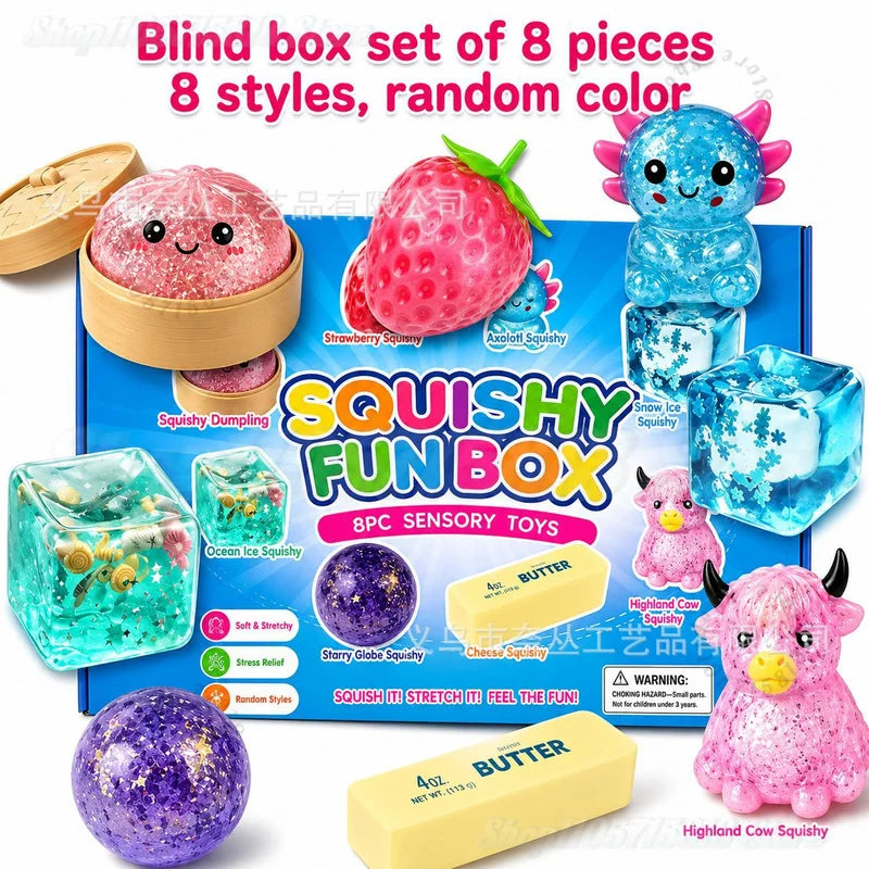 Colorful TPR Maltose-Filled Squishy Toy 8pcs Stress Relief Fidget Blind Box