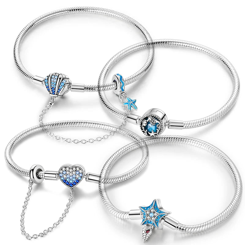 Silver Ocean Series Shell Sea Star Sea Turtle Charm Bracelet for Women DIY Jewelry Making Gift
